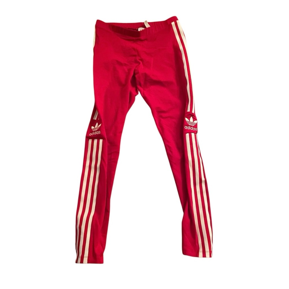 Adidas Red w 3 White Stripes Legging Full Leg Ladies Size Small